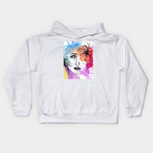 Girl with a flower and colors - watercolor art Kids Hoodie